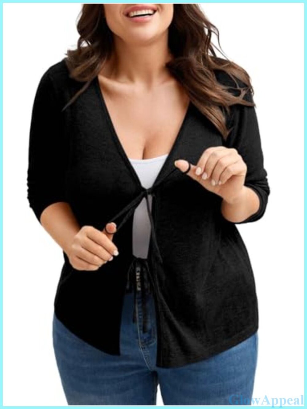 Plus Size Tie Front Cropped Shrug Cardigan Long Sleeve Lightweight Layering